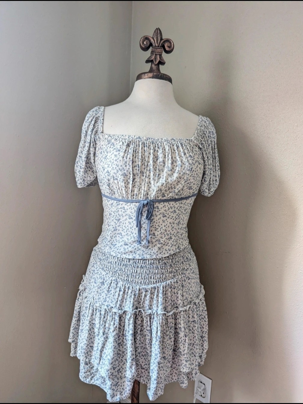 Sienna Sky Light Blue Floral Smocked Square-Neck Tunic